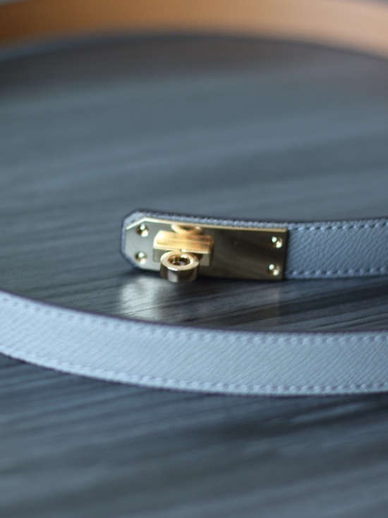Vera Pelle Gray Leather Belt with Gold Tone Buckle main image 7
